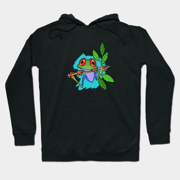 Tree Frog On Branch With Aqua Background Original Art Hoodie by ckandrus